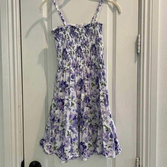 fitted lace wedding dress Hyacinth House Lilac & Navy Floral Jacquard Janie Mini Dress Lilac & Navy Floral Jacquard / M